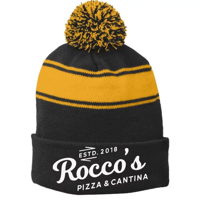 Cws Jello Shot Challenge Roccos Pizza And Cantina Estd 2018 Stripe Pom Pom Beanie