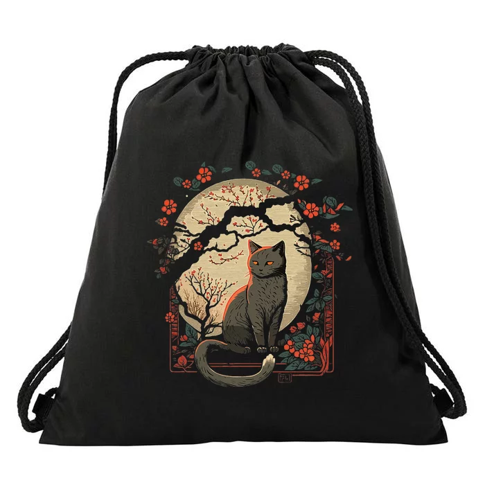 Cat Japan Style Funny Cat Gift Retro Vintage Anime Cat Drawstring Bag