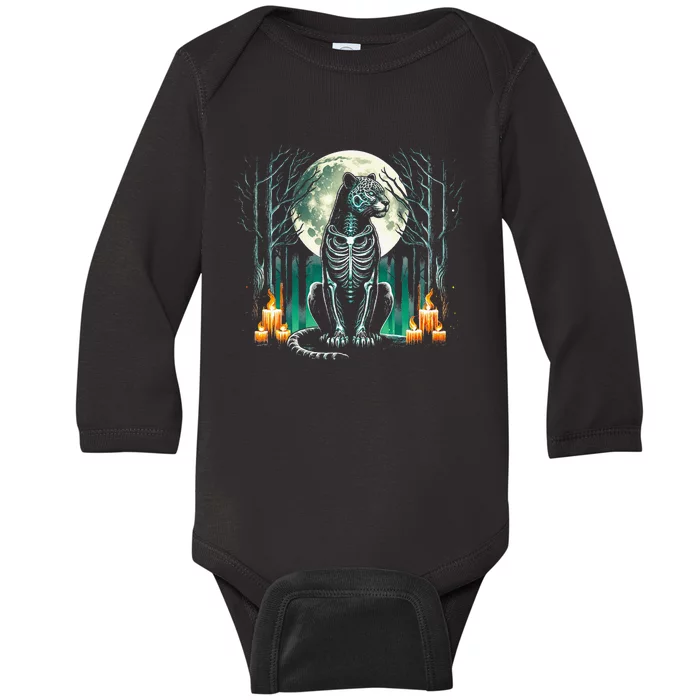 Cool Jaguar Skeleton Halloween Christmas Birthday Baby Long Sleeve Bodysuit