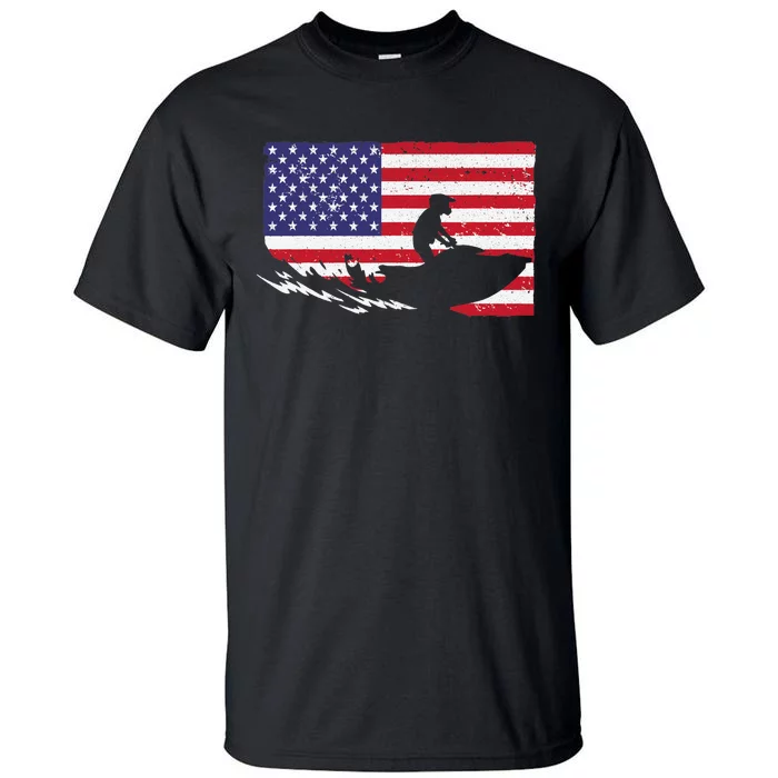 Cool Jet Ski For Skiers US American Flag Skiing Tall T-Shirt