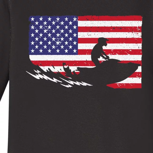 Cool Jet Ski For Skiers US American Flag Skiing Baby Long Sleeve Bodysuit