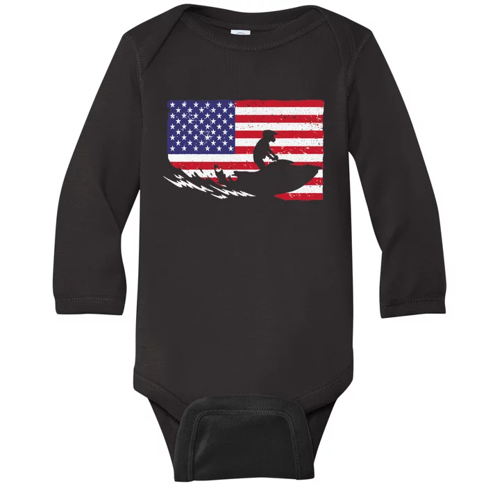 Cool Jet Ski For Skiers US American Flag Skiing Baby Long Sleeve Bodysuit