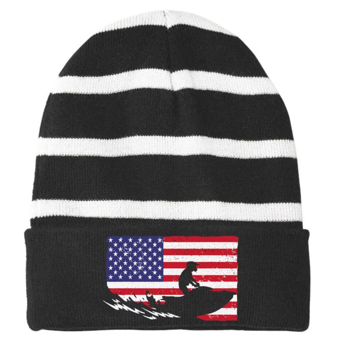 Cool Jet Ski For Skiers US American Flag Skiing Striped Beanie with Solid Band