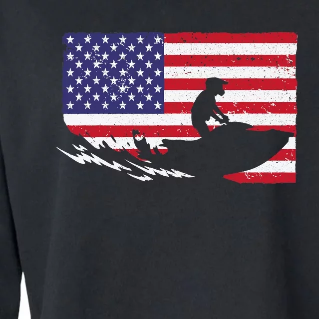 Cool Jet Ski For Skiers US American Flag Skiing Cropped Pullover Crew