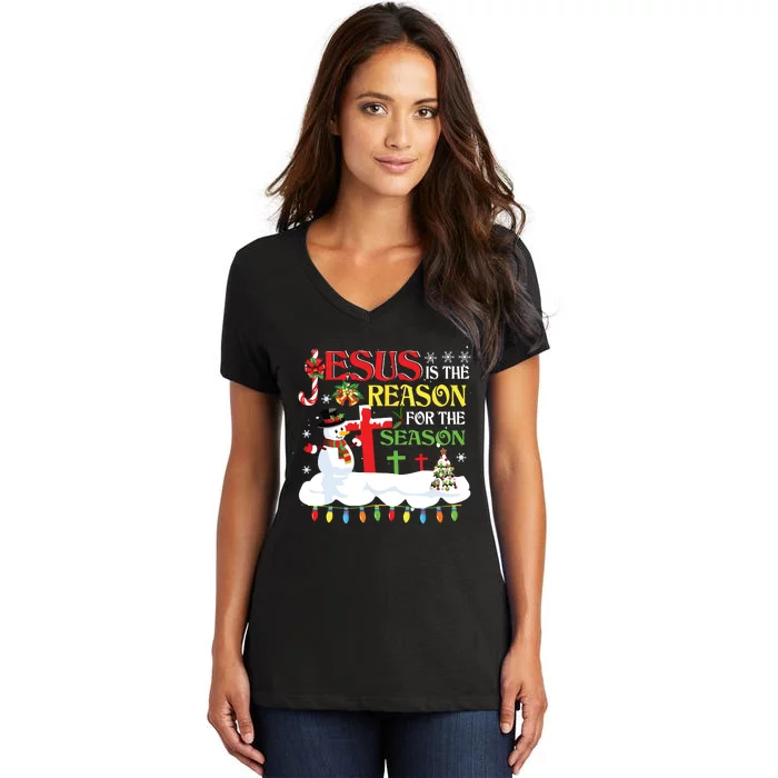 Christian Jesus The Reason Christmas Stocking Stuffer Gifts Women's V-Neck T-Shirt