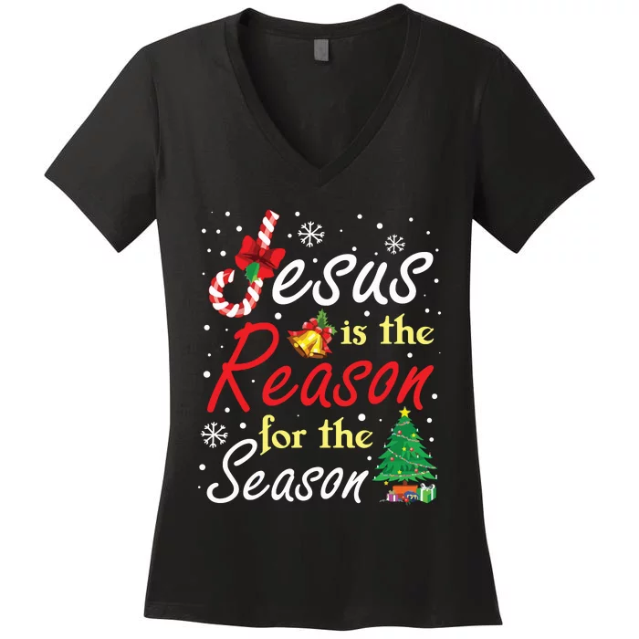 Christian Jesus The Reason Christmas Stocking Stuffer Gifts Women's V-Neck T-Shirt