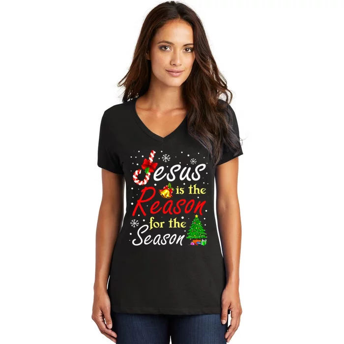 Christian Jesus The Reason Christmas Stocking Stuffer Gifts Women's V-Neck T-Shirt