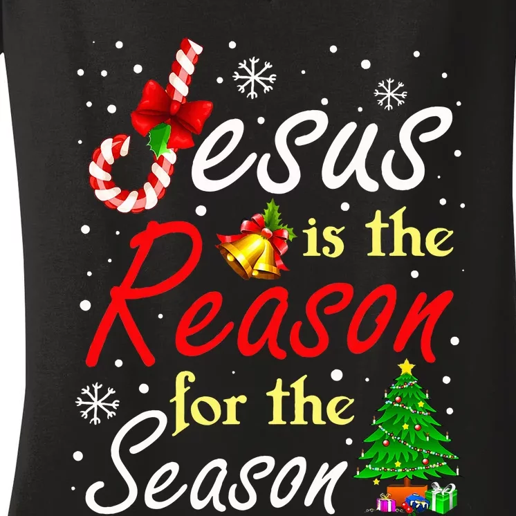 Christian Jesus The Reason Christmas Stocking Stuffer Gifts Women's V-Neck T-Shirt