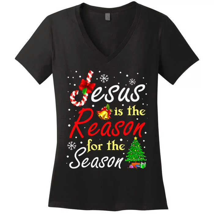 Christian Jesus The Reason Christmas Stocking Stuffer Gifts Women's V-Neck T-Shirt