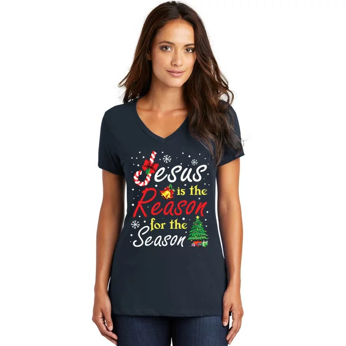 Christian Jesus The Reason Christmas Stocking Stuffer Gifts Women's V-Neck T-Shirt