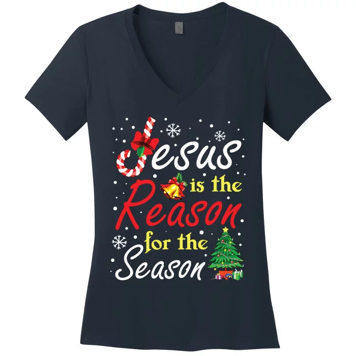 Christian Jesus The Reason Christmas Stocking Stuffer Gifts Women's V-Neck T-Shirt