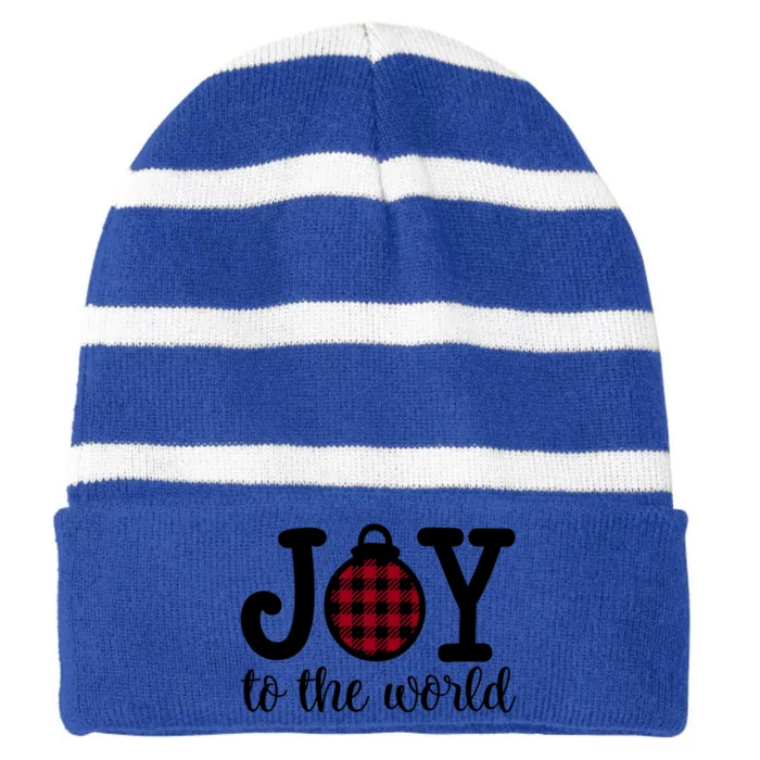 Christmas Joy To The World Christian Plaid Design Gift Striped Beanie with Solid Band