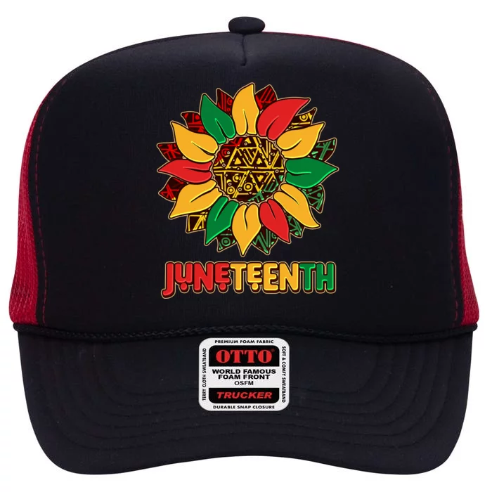 Celebrate Juneteenth Traditional African Pattern Sunflower High Crown Mesh Trucker Hat