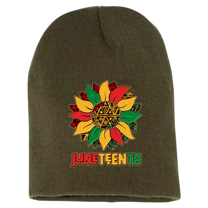 Celebrate Juneteenth Traditional African Pattern Sunflower Short Acrylic Beanie