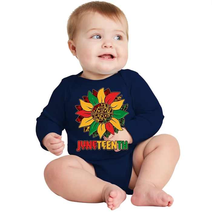 Celebrate Juneteenth Traditional African Pattern Sunflower Baby Long Sleeve Bodysuit