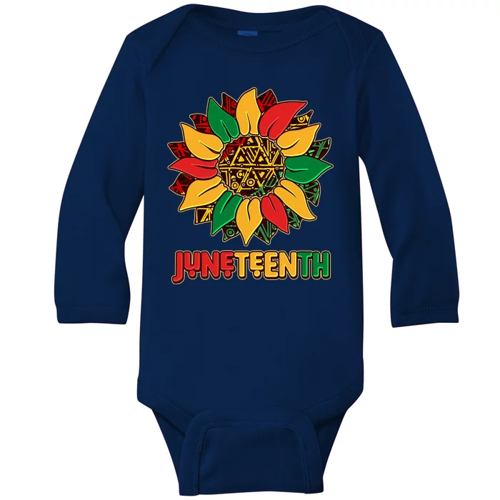 Celebrate Juneteenth Traditional African Pattern Sunflower Baby Long Sleeve Bodysuit