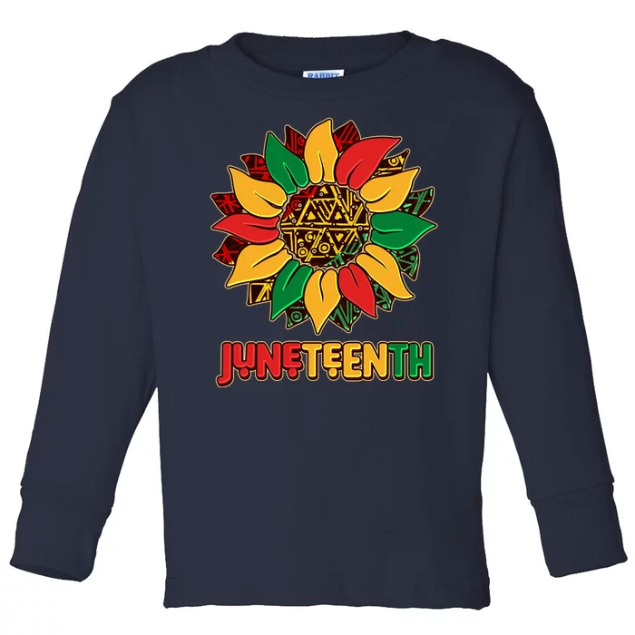 Celebrate Juneteenth Traditional African Pattern Sunflower Toddler Long Sleeve Shirt