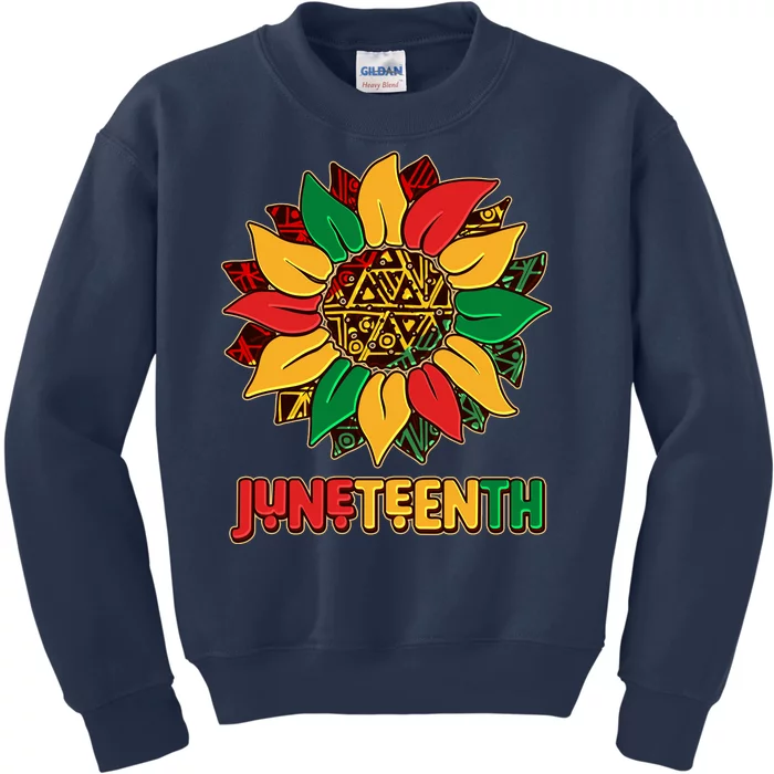 Celebrate Juneteenth Traditional African Pattern Sunflower Kids Sweatshirt