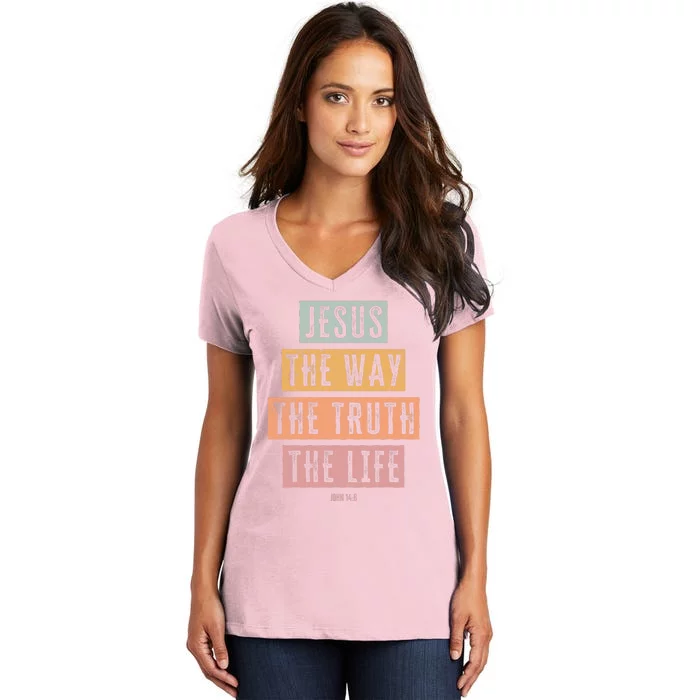 Christian Jesus The Way Truth Life Women's V-Neck T-Shirt