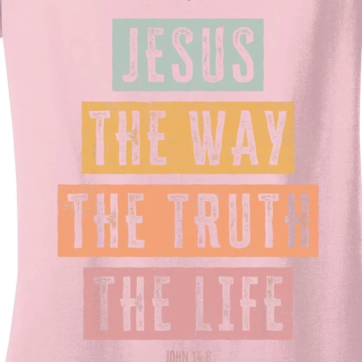 Christian Jesus The Way Truth Life Women's V-Neck T-Shirt