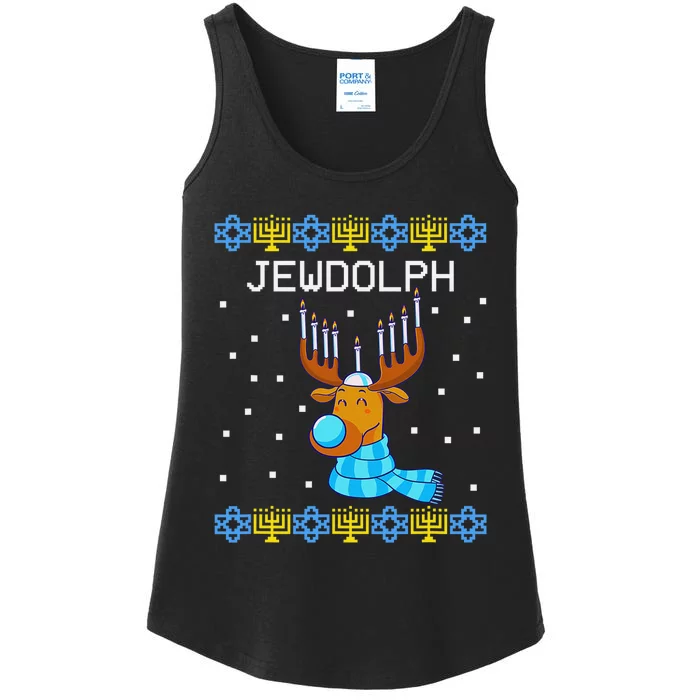 Chanukah Jewdolph Ugly Hanukkah Sweater Reindeer Ladies Essential Tank