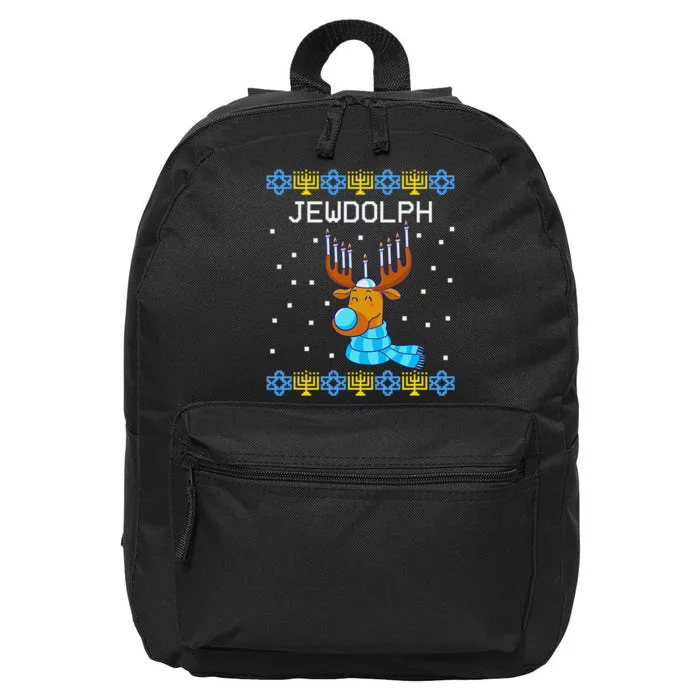 Chanukah Jewdolph Ugly Hanukkah Sweater Reindeer 16 in Basic Backpack