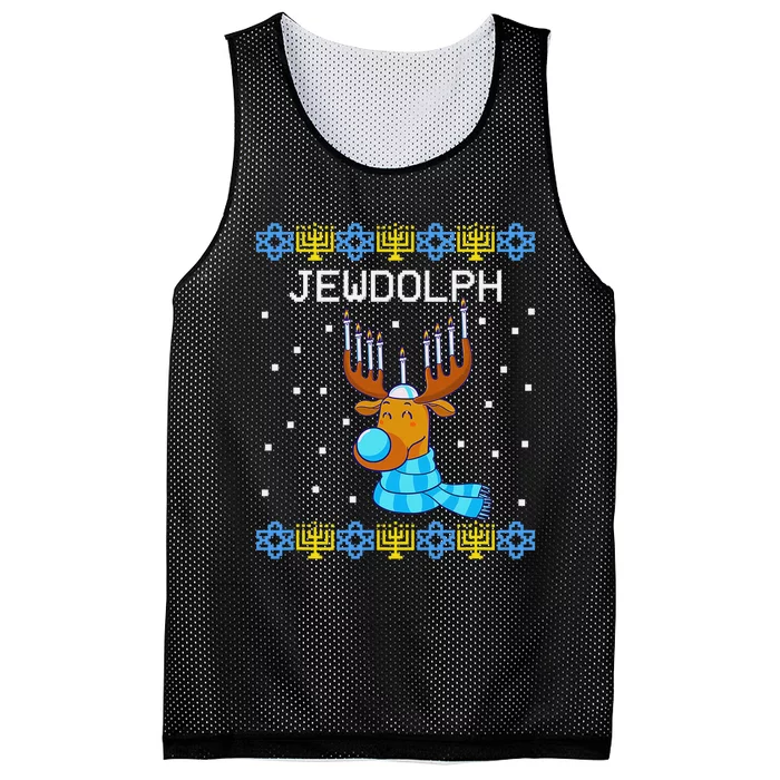 Chanukah Jewdolph Ugly Hanukkah Sweater Reindeer Mesh Reversible Basketball Jersey Tank