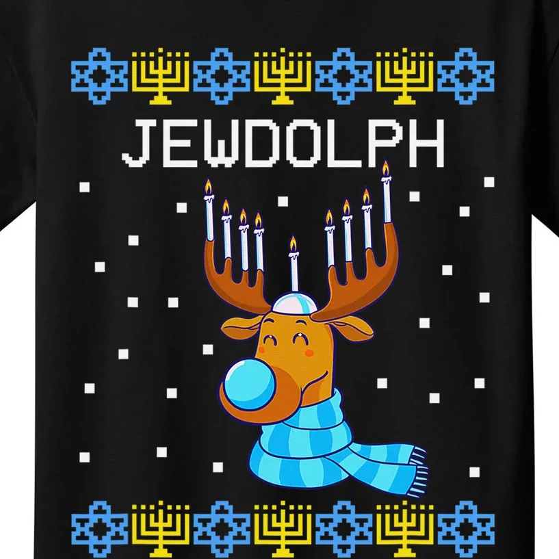 Chanukah Jewdolph Ugly Hanukkah Sweater Reindeer Kids T-Shirt