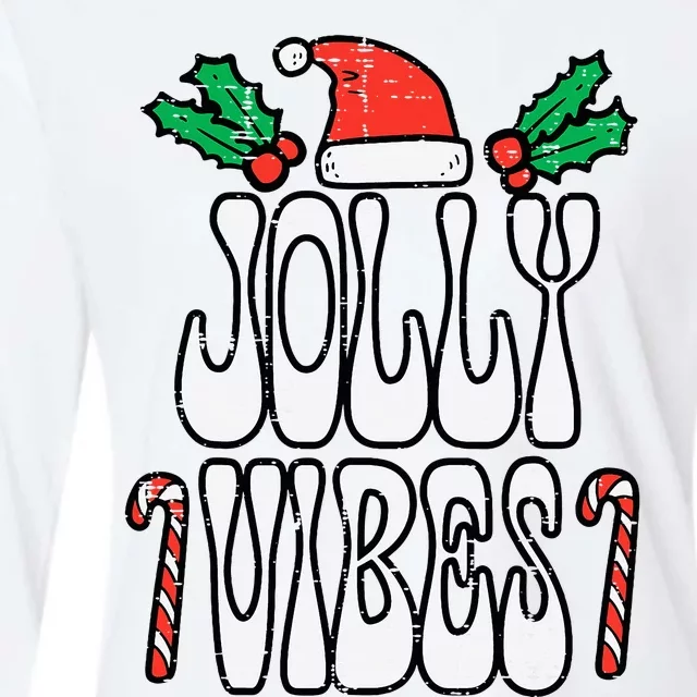 Christmas Jolly Vibes Retro Groovy Xmas Womens Cotton Relaxed Long Sleeve T-Shirt