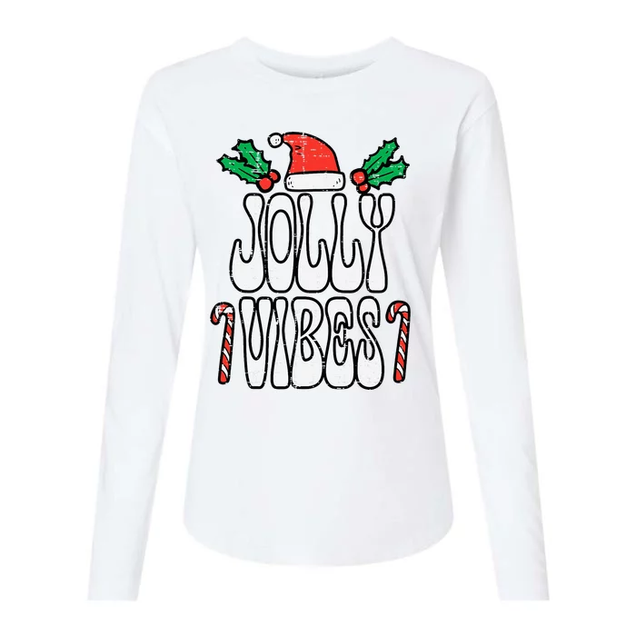 Christmas Jolly Vibes Retro Groovy Xmas Womens Cotton Relaxed Long Sleeve T-Shirt