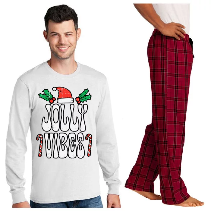 Christmas Jolly Vibes Retro Groovy Xmas Long Sleeve Pajama Set