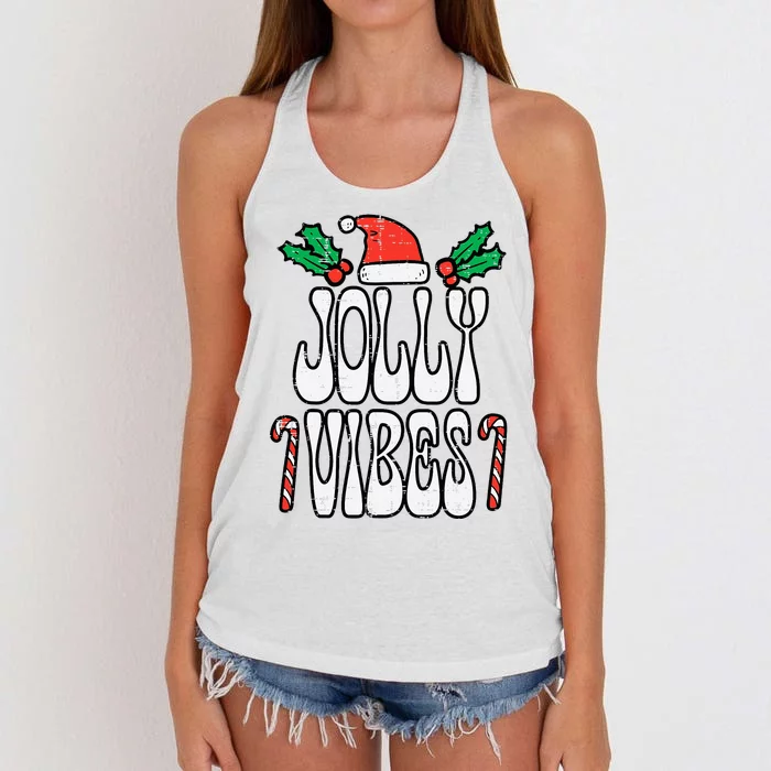 Christmas Jolly Vibes Retro Groovy Xmas Women's Knotted Racerback Tank