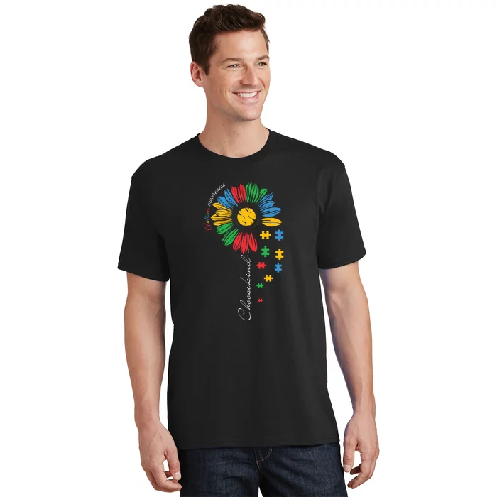 Choose Kind Autism Awareness Sunflower Puzzle Gift T-Shirt