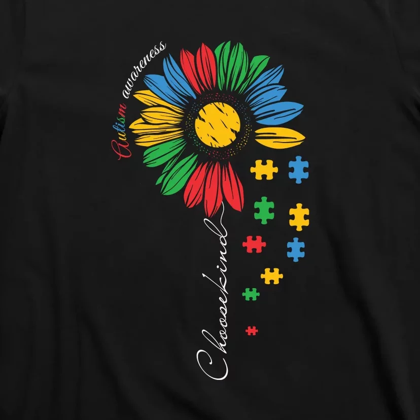 Choose Kind Autism Awareness Sunflower Puzzle Gift T-Shirt