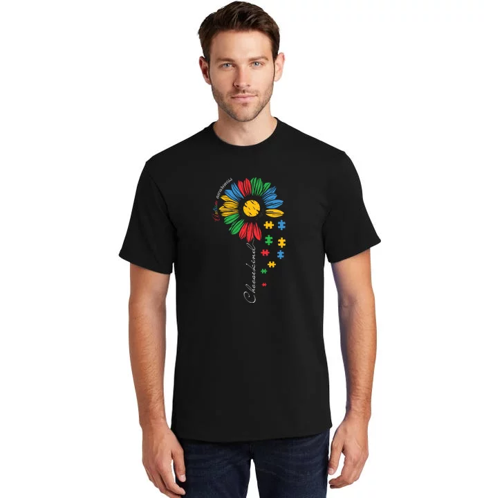 Choose Kind Autism Awareness Sunflower Puzzle Gift Tall T-Shirt