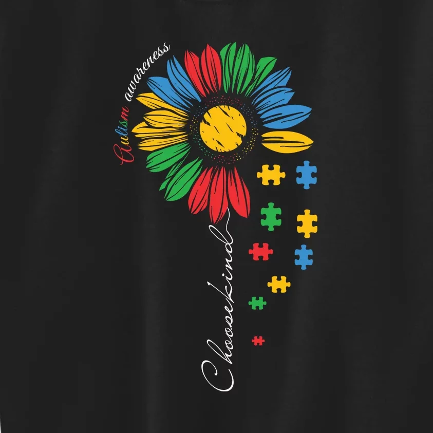 Choose Kind Autism Awareness Sunflower Puzzle Gift Kids Sweatshirt