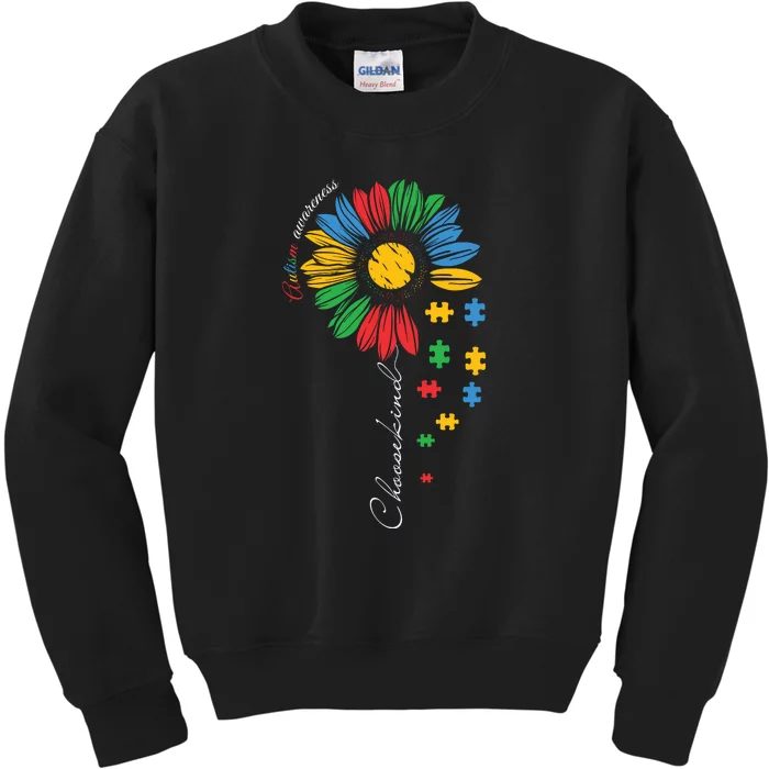 Choose Kind Autism Awareness Sunflower Puzzle Gift Kids Sweatshirt