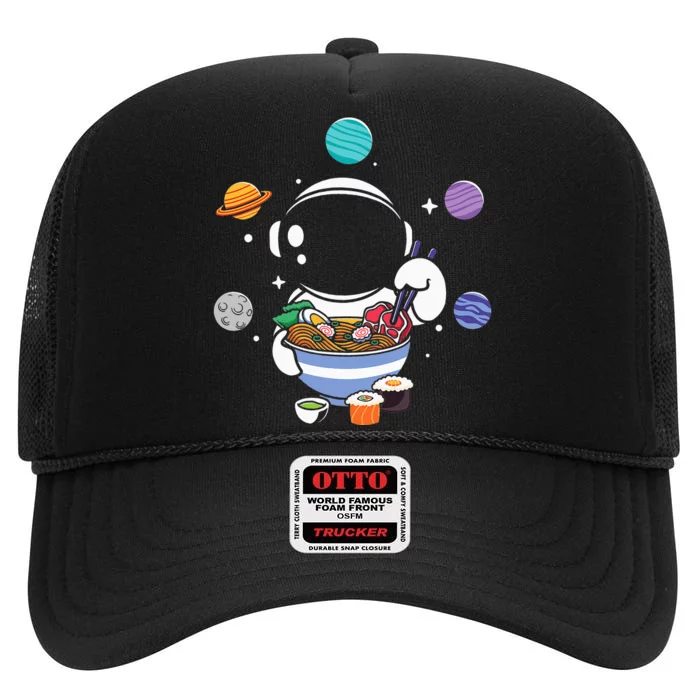 Cute Kawaii Astronaut Eating Ra High Crown Mesh Trucker Hat