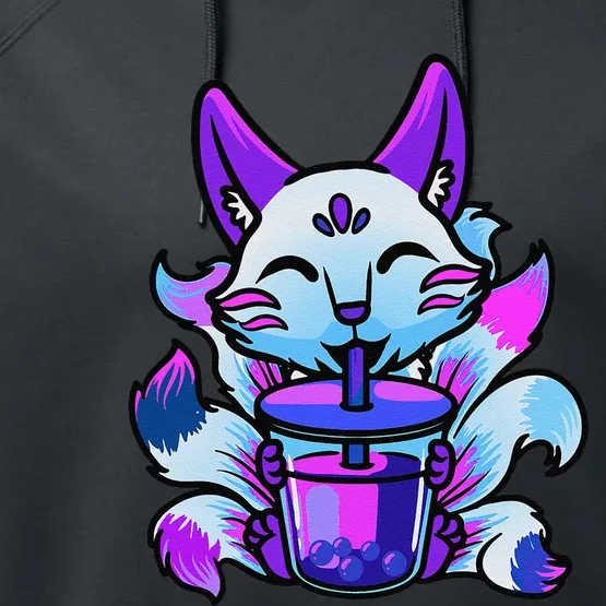 Cute Kitsune Anime Boba Japanese Bubble Tea Fox Kawaii Performance Fleece Hoodie