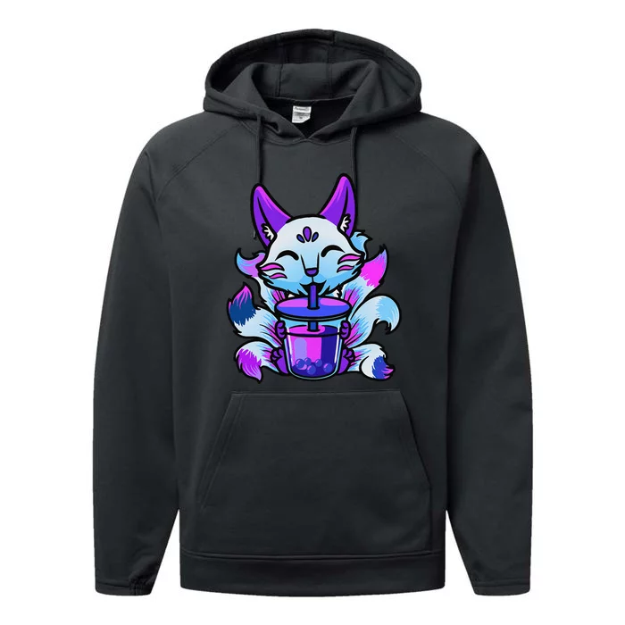 Cute Kitsune Anime Boba Japanese Bubble Tea Fox Kawaii Performance Fleece Hoodie