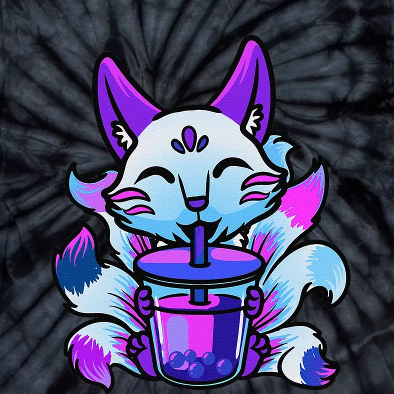 Cute Kitsune Anime Boba Japanese Bubble Tea Fox Kawaii Tie-Dye T-Shirt