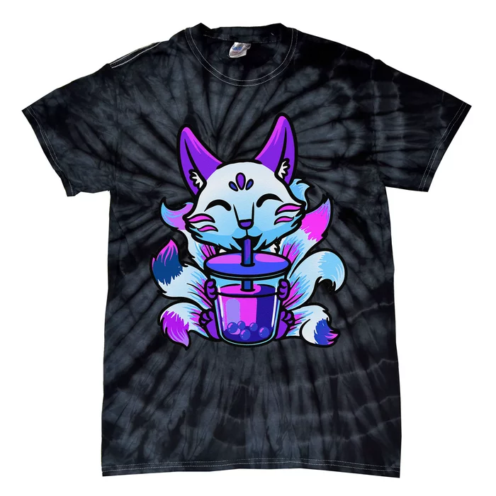 Cute Kitsune Anime Boba Japanese Bubble Tea Fox Kawaii Tie-Dye T-Shirt