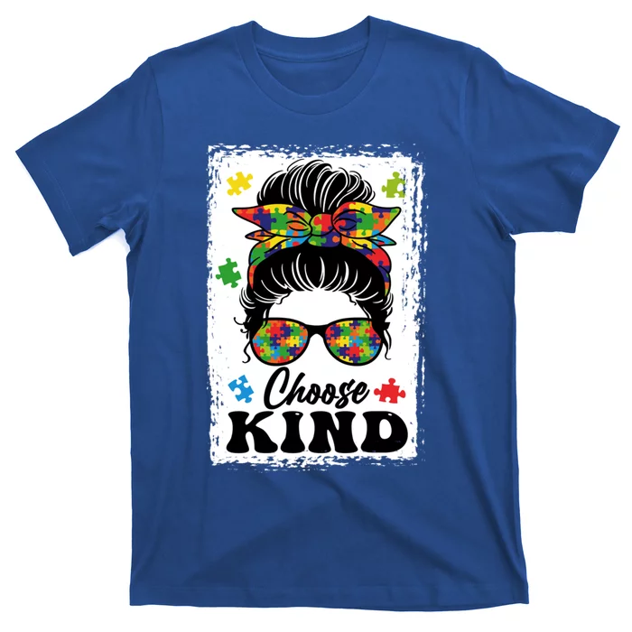 Choose Kind Autism Awareness Messy Bun Meaningful Gift T-Shirt