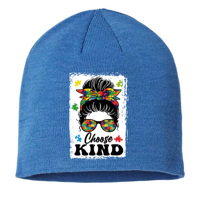 Choose Kind Autism Awareness Messy Bun Meaningful Gift 8 1/2in Sustainable Knit Beanie