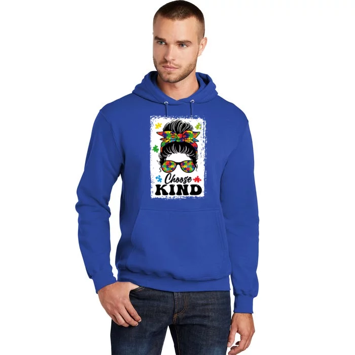 Choose Kind Autism Awareness Messy Bun Meaningful Gift Tall Hoodie