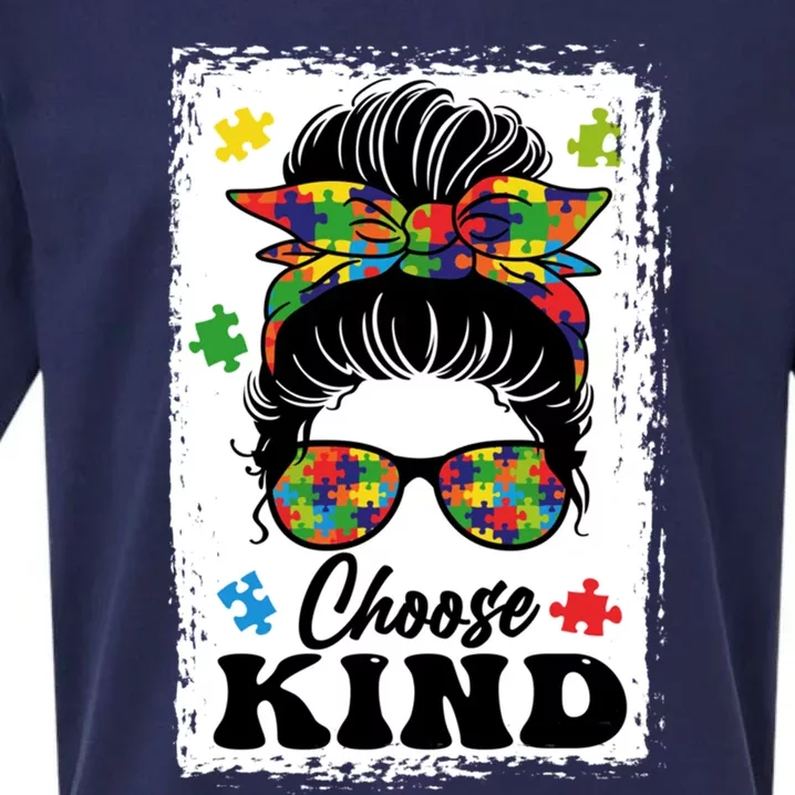 Choose Kind Autism Awareness Messy Bun Meaningful Gift Sueded Cloud Jersey T-Shirt