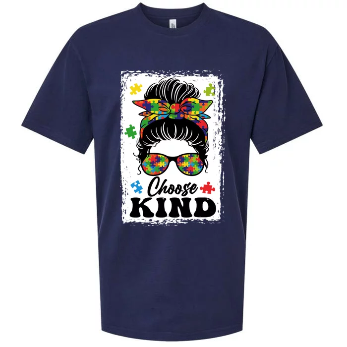 Choose Kind Autism Awareness Messy Bun Meaningful Gift Sueded Cloud Jersey T-Shirt