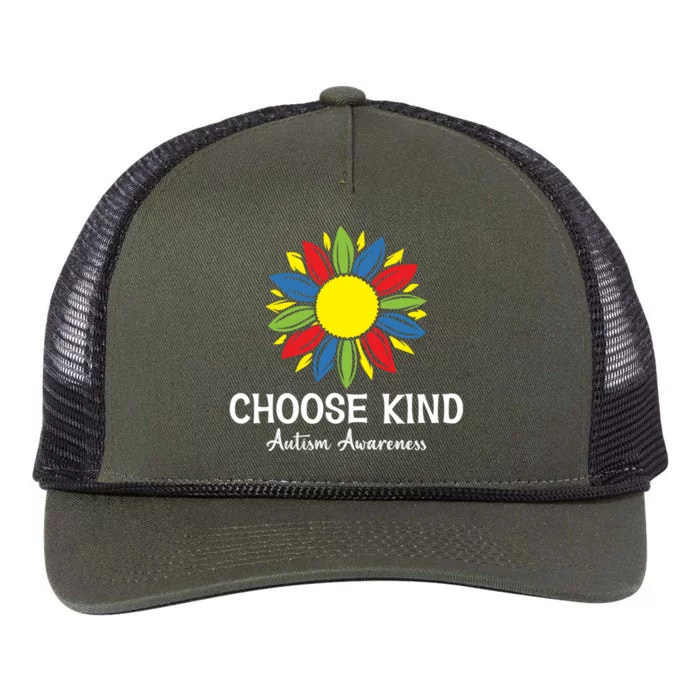 Choose Kind Autism Awareness Month Parents Sunflower Lover Cool Gift Retro Rope Trucker Hat Cap