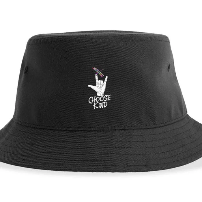 Choose Kind Asl Language Dragonfly Lover Insects Sustainable Bucket Hat