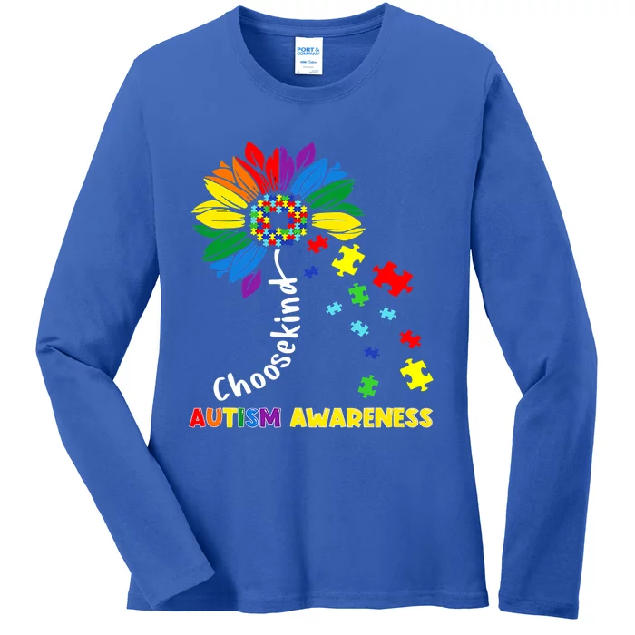 Choose Kind Autism Awareness Sunflower Mom Cute Funny Gift Cute Gift Ladies Long Sleeve Shirt